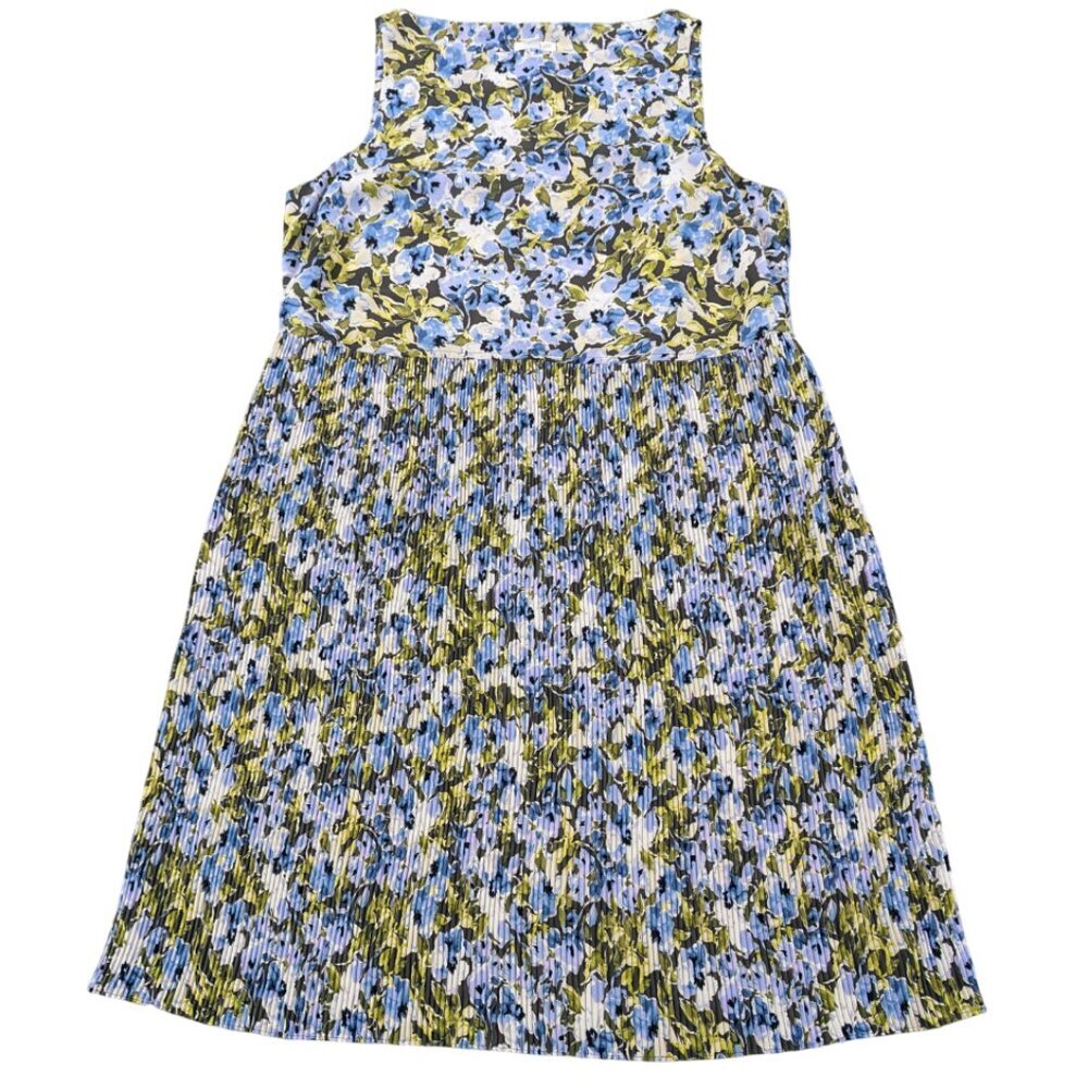 J. JILL Nwt Granite Water Accordion Floral Dress M Blue Green Sleeveless Shift